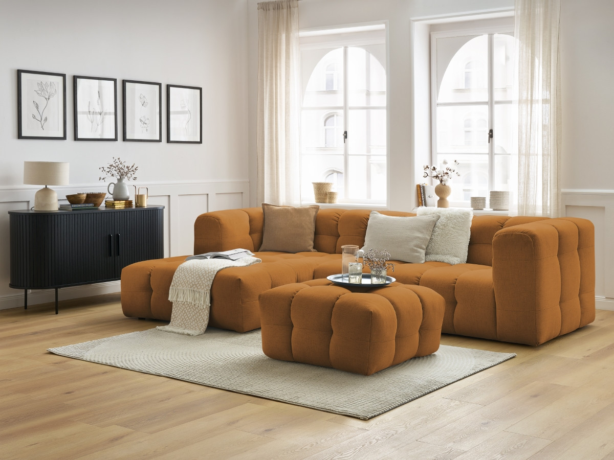 Bobochic Cloud Ecksofa mit Pouf 288 × 184 cm Stoff Gelb Ecke links