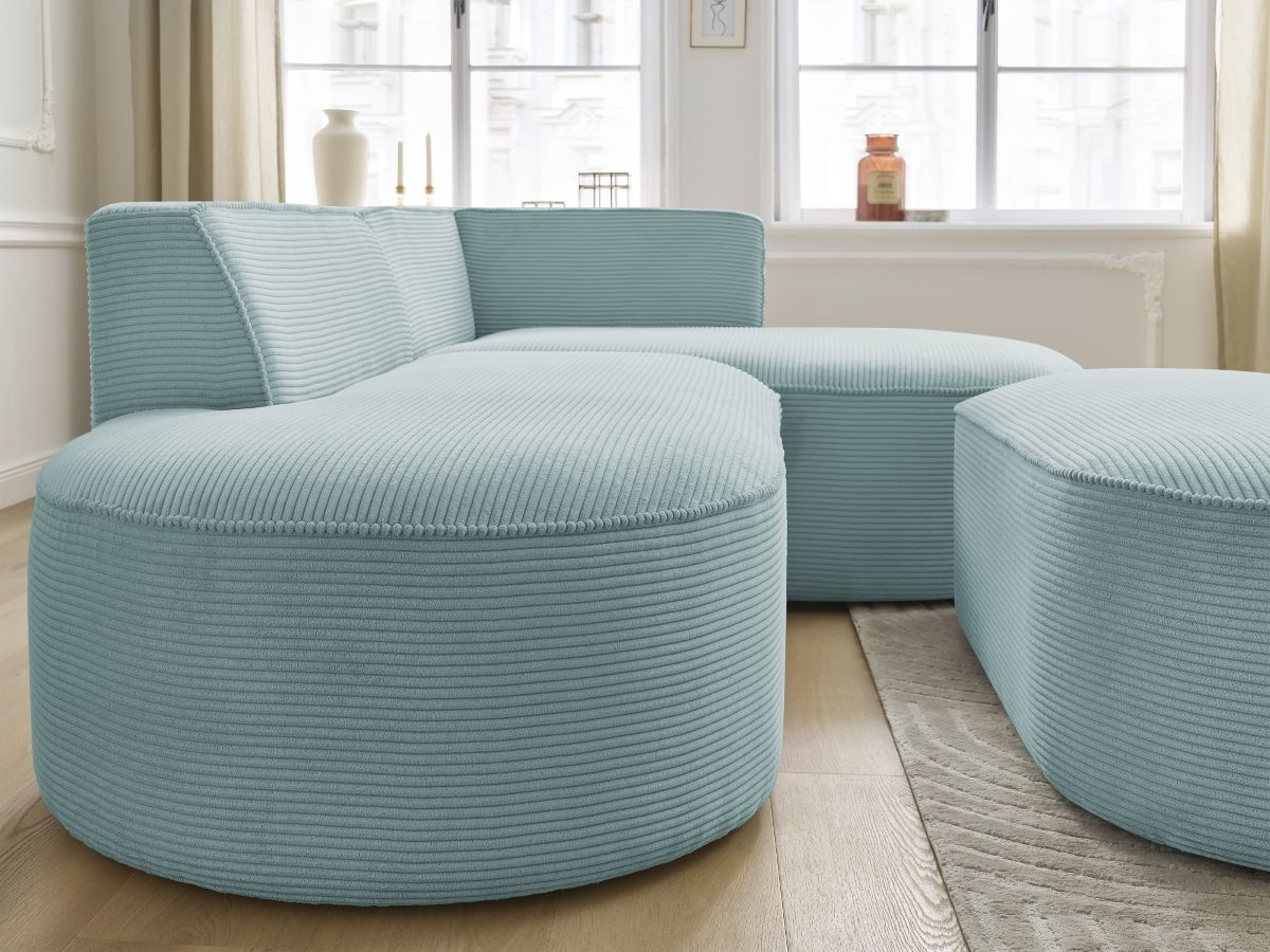 Bobochic Rousseau Ecksofa mit Pouf Cordsamt Hellblau Ecke rechts