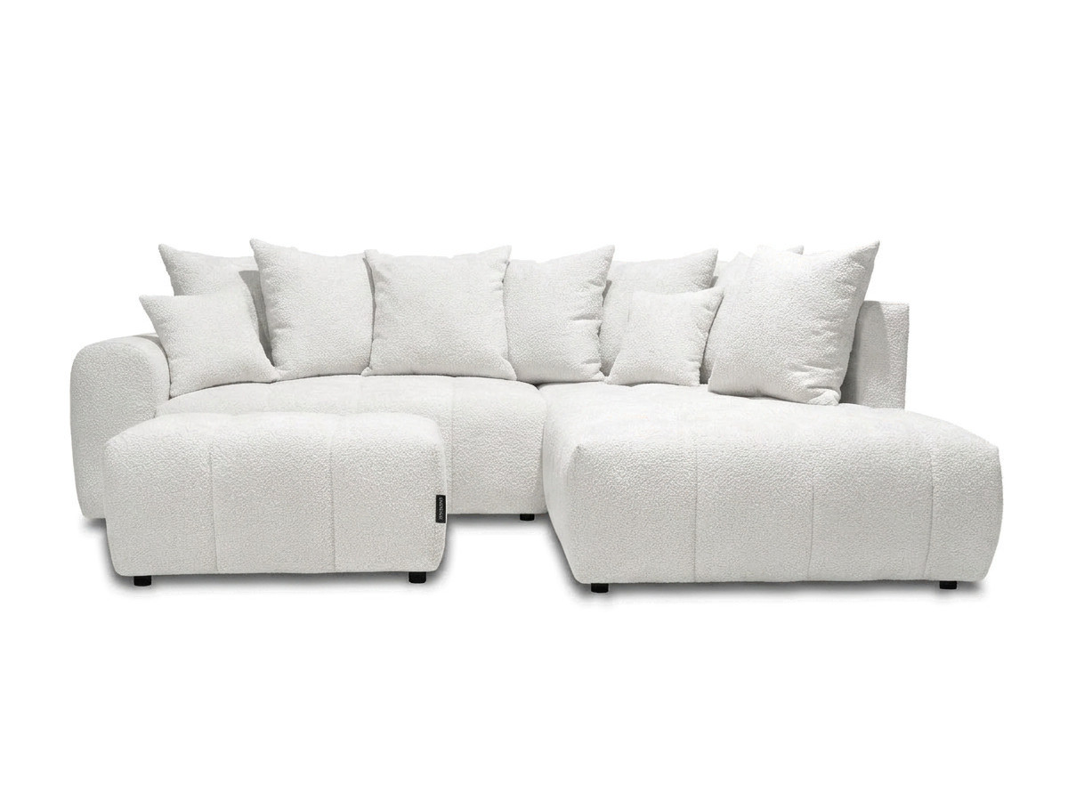 Bobochic Roxelane Ecksofa mit Schlaffunktion und Bettkasten und Pouf Bouclé-Stoff Weiß Ecke rechts