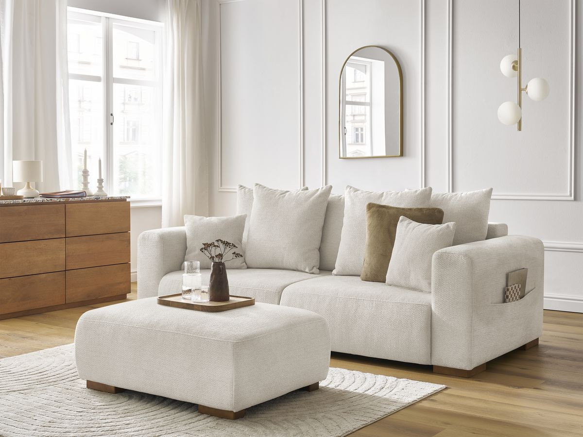 Bobochic Sidonie Sofa 4-Sitzer mit Pouf Melange-Stoff Beige