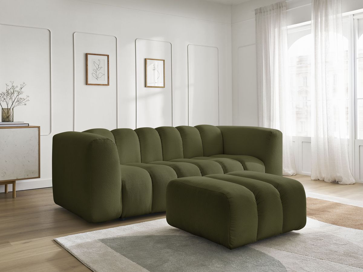 Bobochic Talia Sofa 3-Sitzer mit Pouf Melange-Stoff Grün