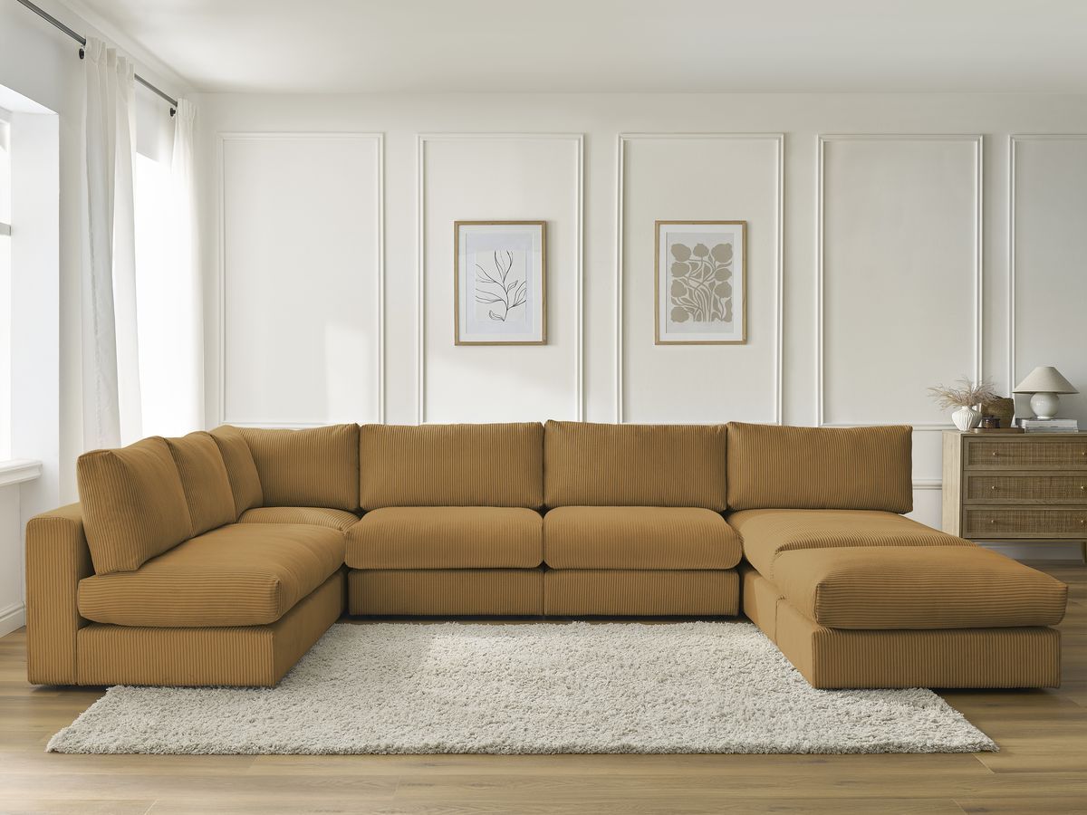 Bobochic Paris Ecksofa mit Pouf 369 × 167 cm Cordsamt Gelb