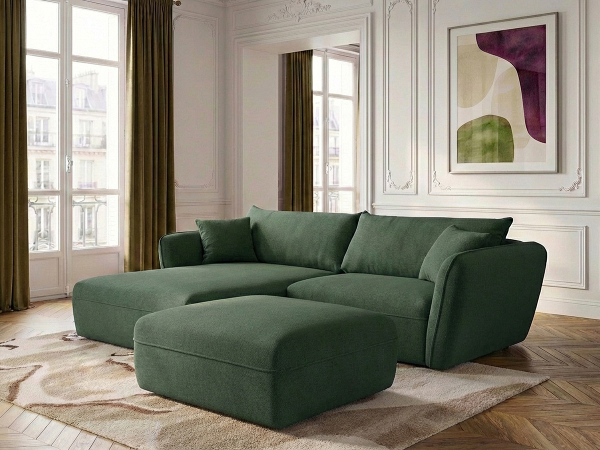 Bobochic Luigi Ecksofa mit Pouf Strukturstoff Grün Ecke links