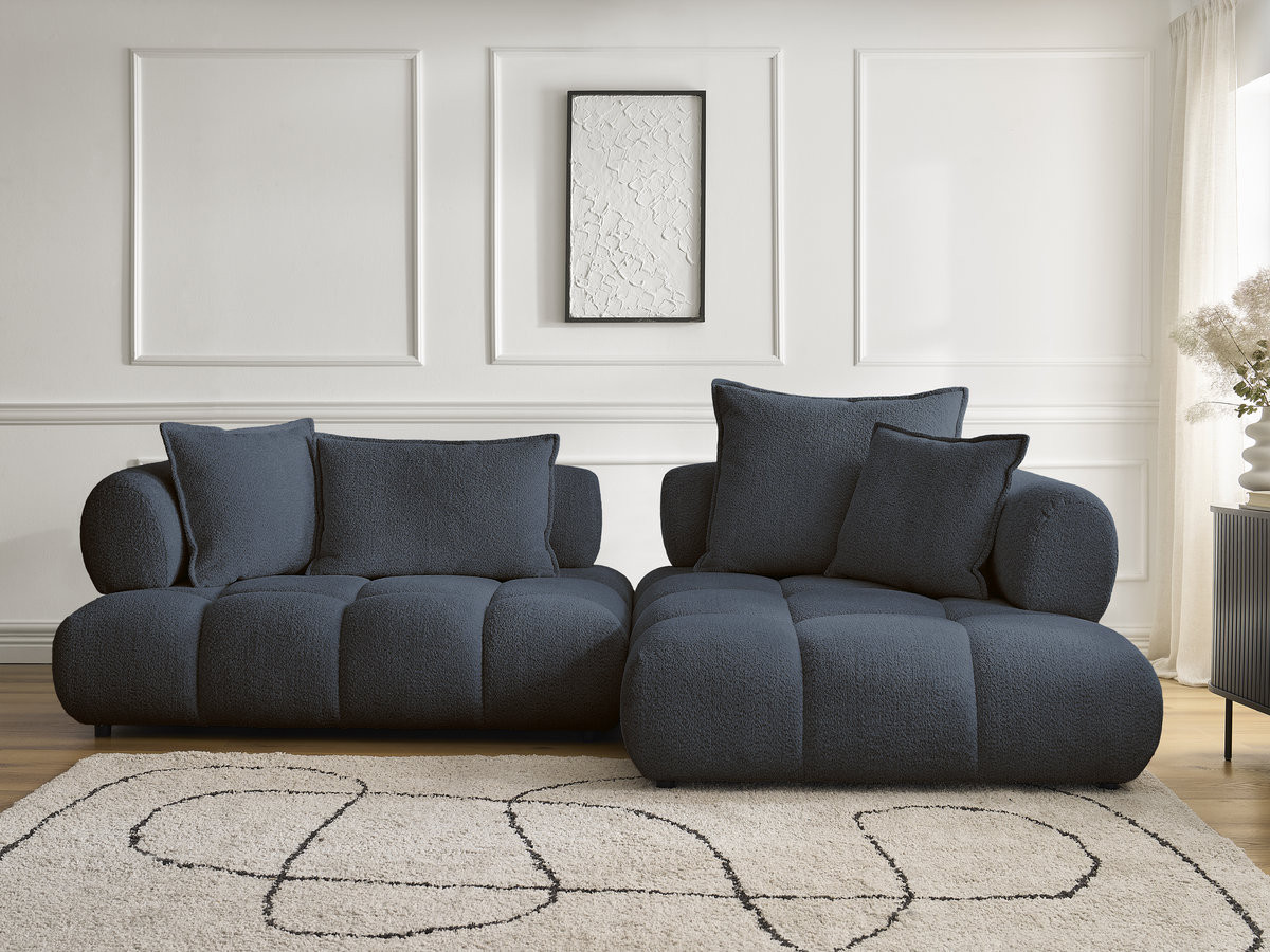 Bobochic Alya Ecksofa Bouclé-Stoff Dunkelblau Ecke rechts