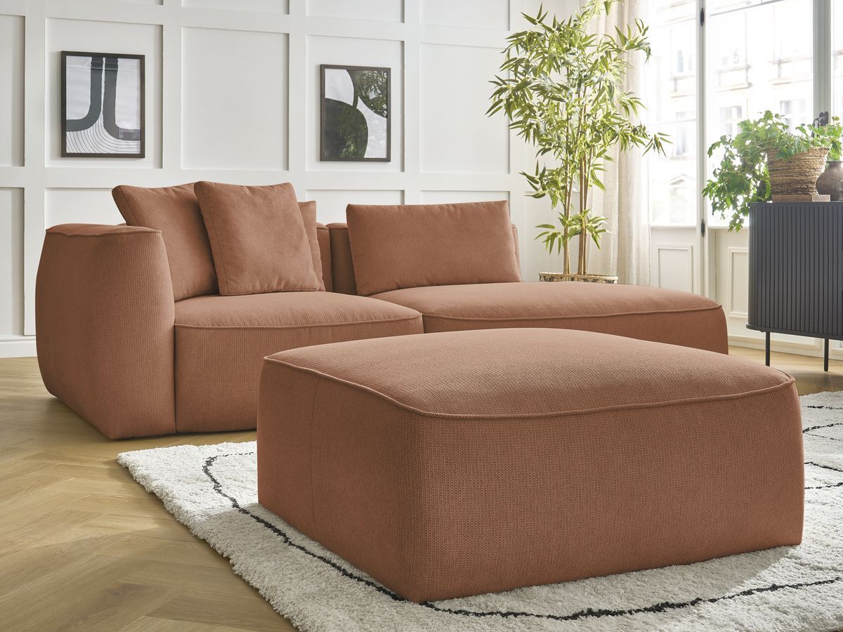 Bobochic Leopold Sofa 4-Sitzer mit Pouf Melange-Stoff Orange Armlehne links