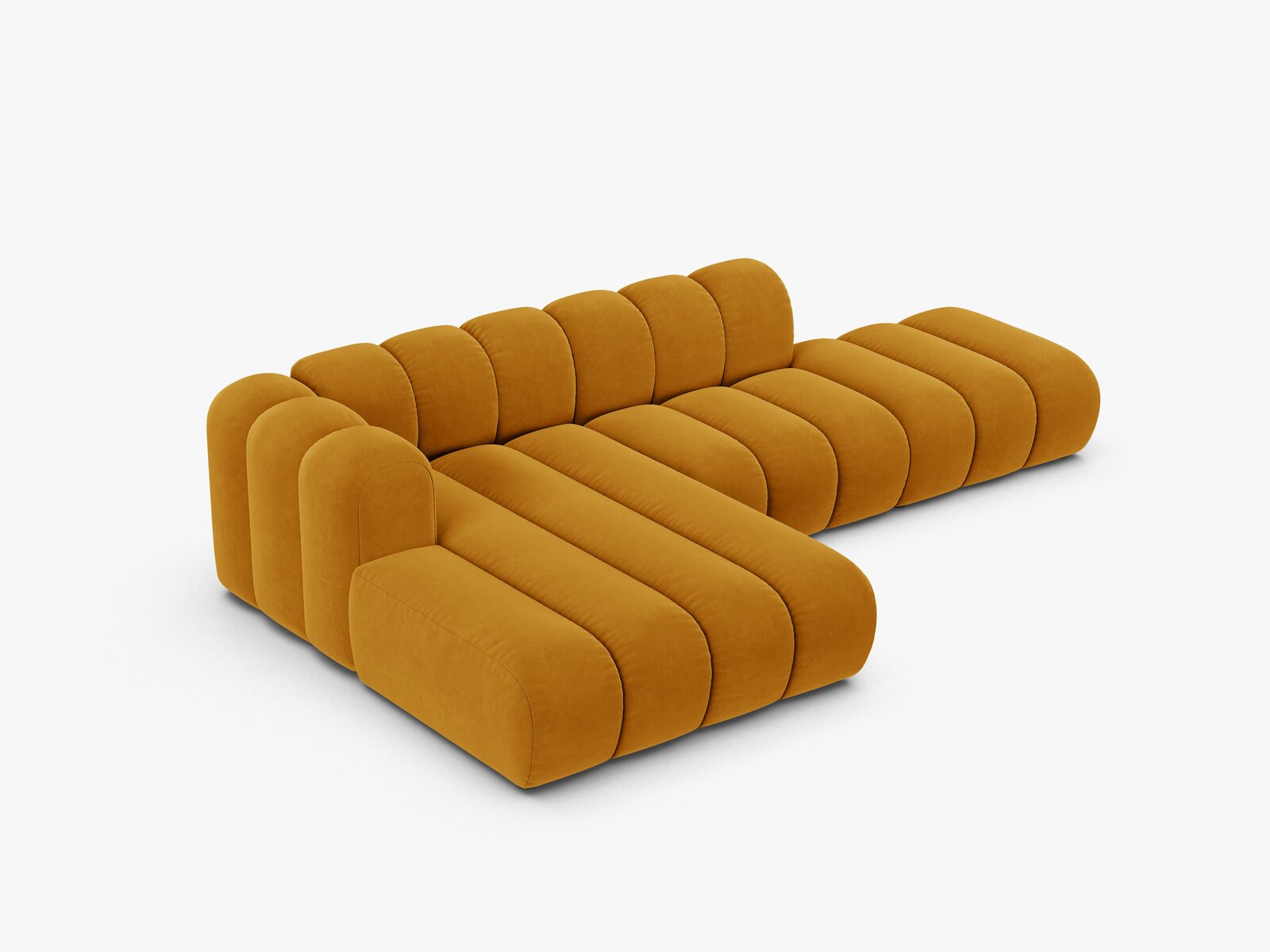 Micadoni Modulares Ecksofa offen Lupine 5-Sitzer Links Samt Salvador Gelb