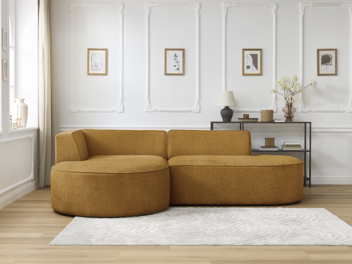 Bobochic Rousseau Ecksofa Strukturstoff Gelb Ecke links