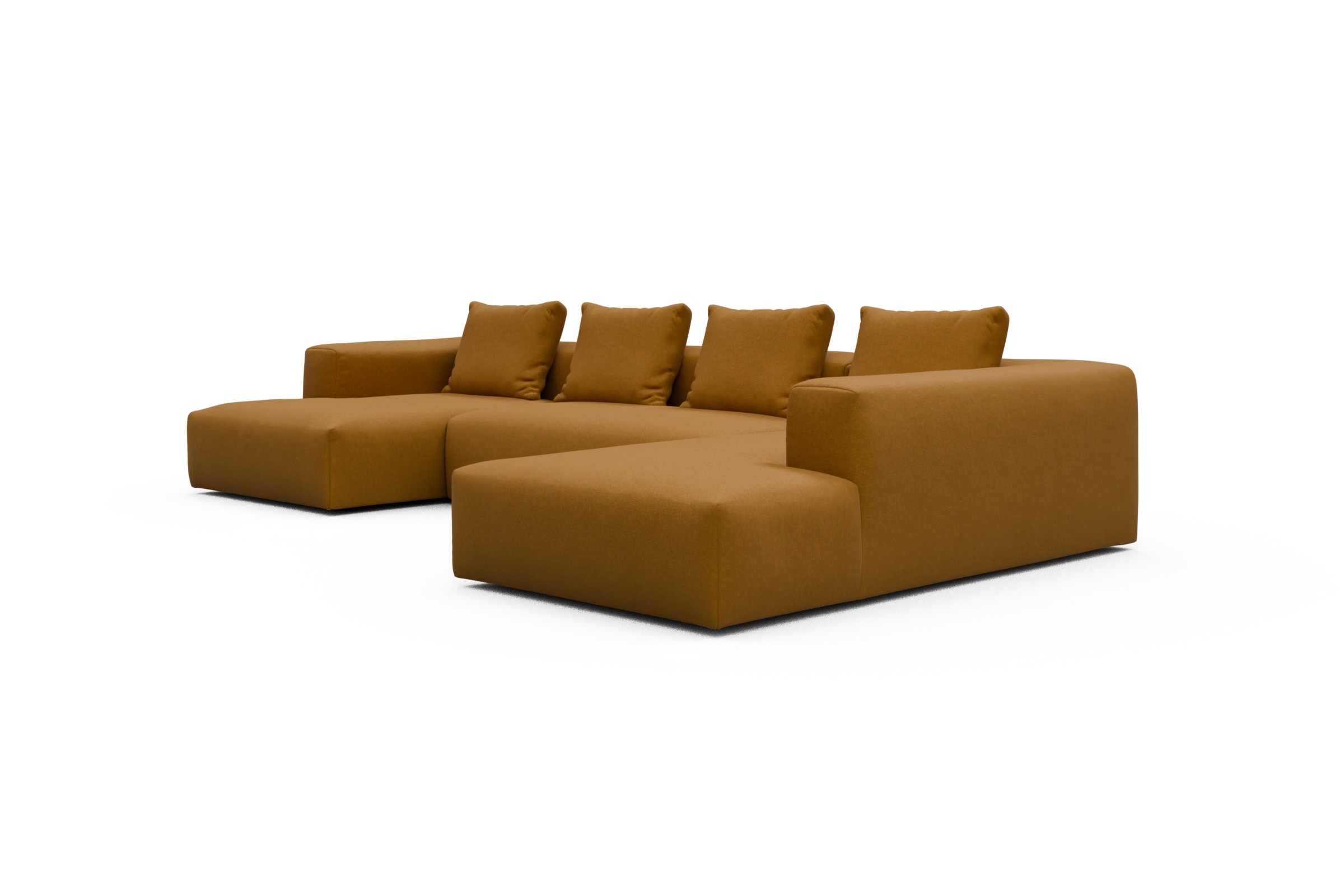 Wohnlandschaft Fred Relax-Ecke rechts mit 2-Sitzer und Chaiselongue links Strukturierter Stoff Satya 444-Havana-Yellow
