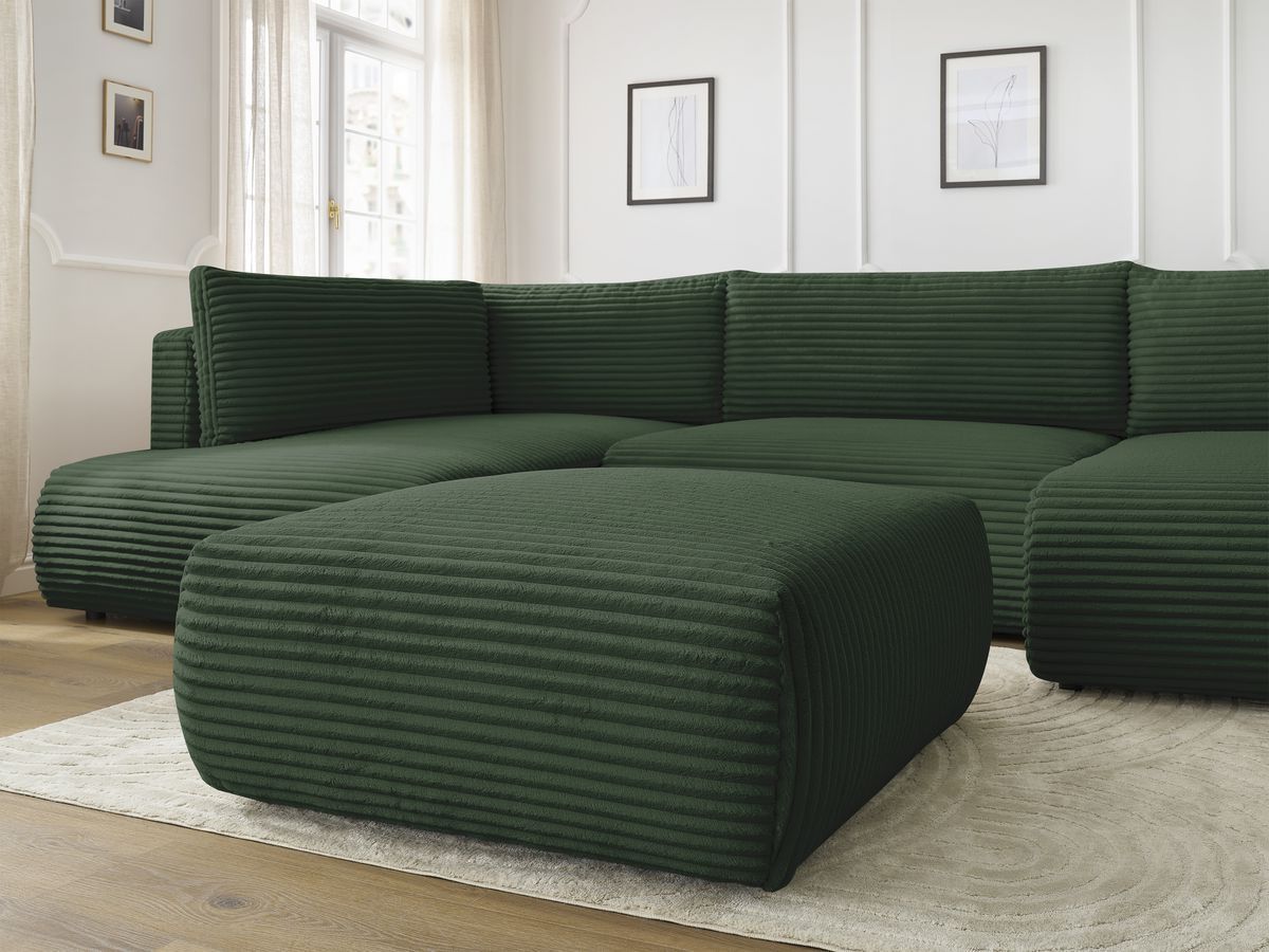 Bobochic Lucien Wohnlandschaft mit Pouf Breitcord weich Grün Ecke rechts