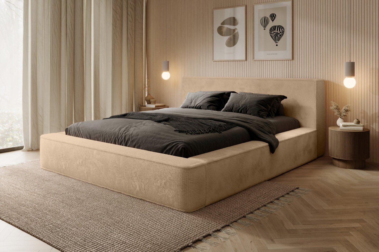 Polsterbett Casto Mikrofaser mit Fell-Optik 180x200 mit Holzrahmen Lapit 33
