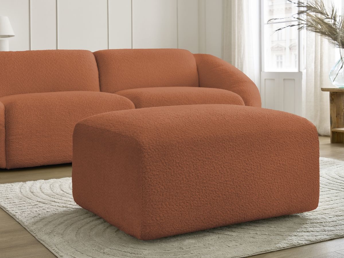 Bobochic Tina Sofa 4-Sitzer mit Pouf Bouclé-Stoff Orange