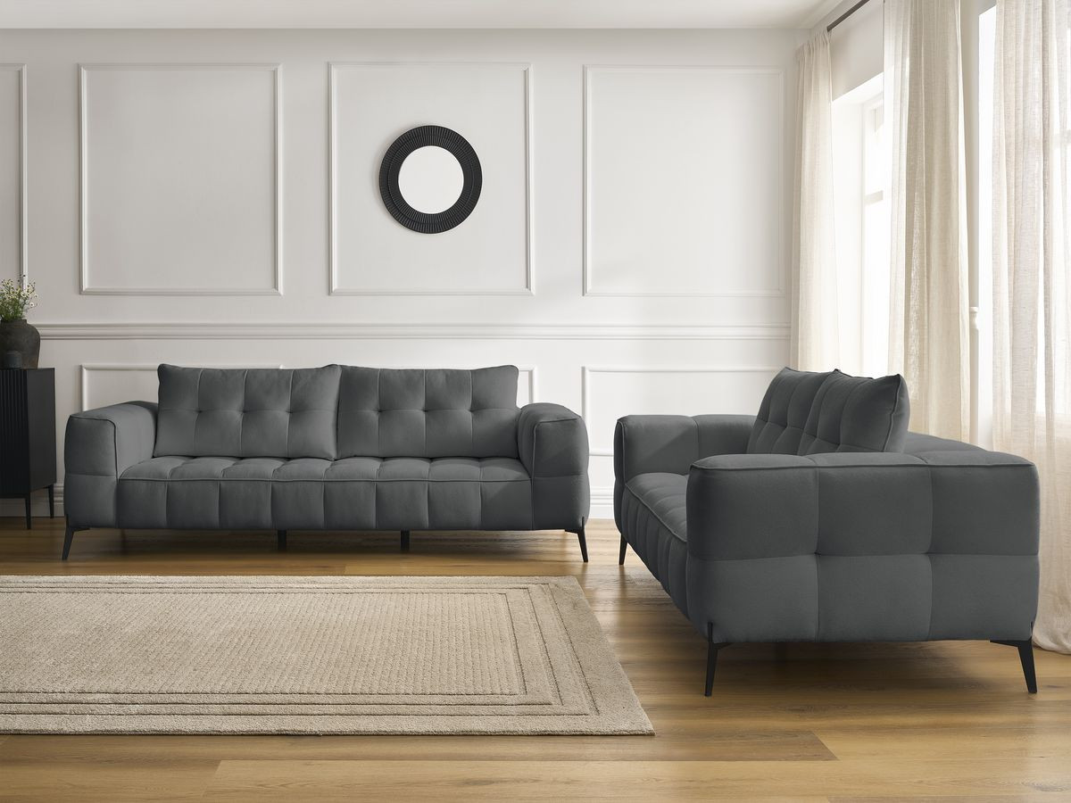 Bobochic Anis Sofa-Set 3- und 2-Sitzer Strukturstoff Dunkelgrau