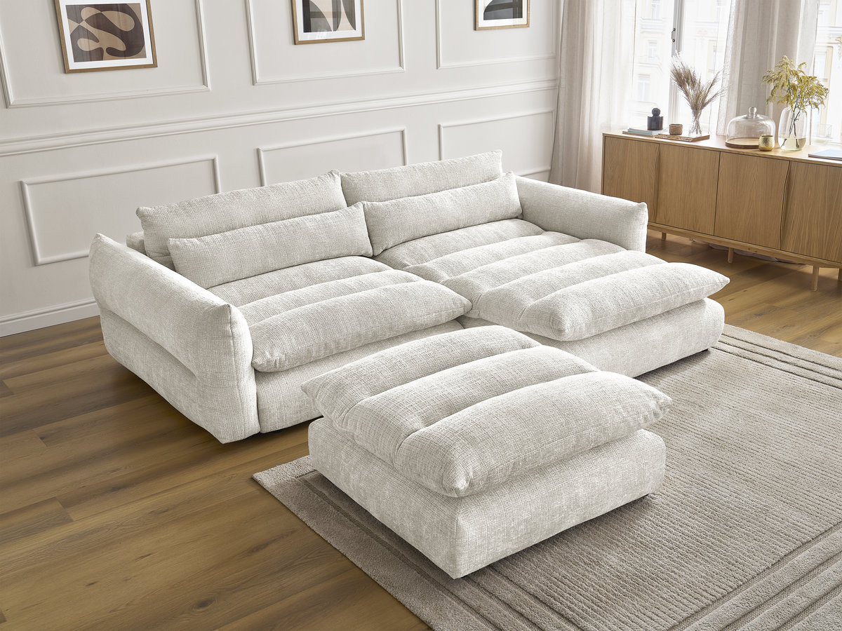 Bobochic Neil Ecksofa mit Pouf Strukturstoff Weiß Ecke rechts