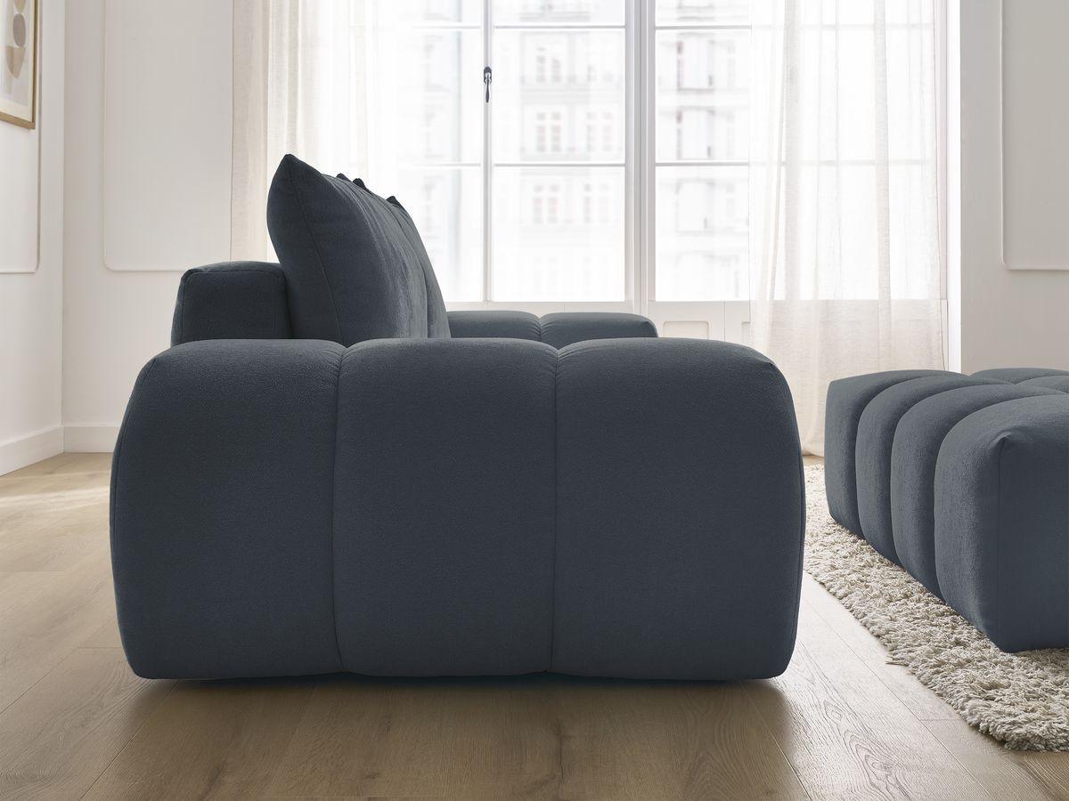 Bobochic Everest Sofa 3-Sitzer mit Pouf, 2 Kissen Strukturstoff Dunkelblau