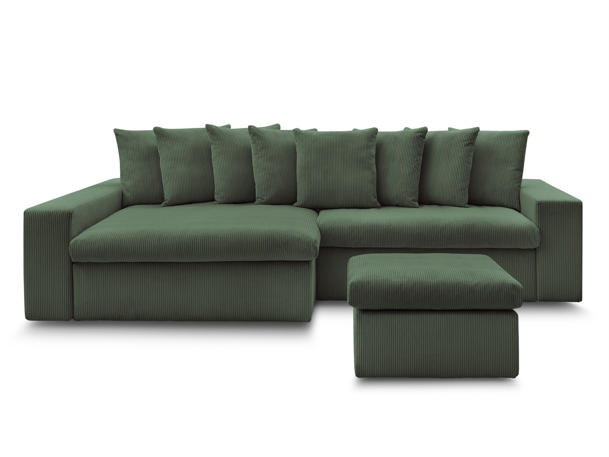 Bobochic Enore Ecksofa mit Pouf Cordsamt Dunkelgrün Ecke links