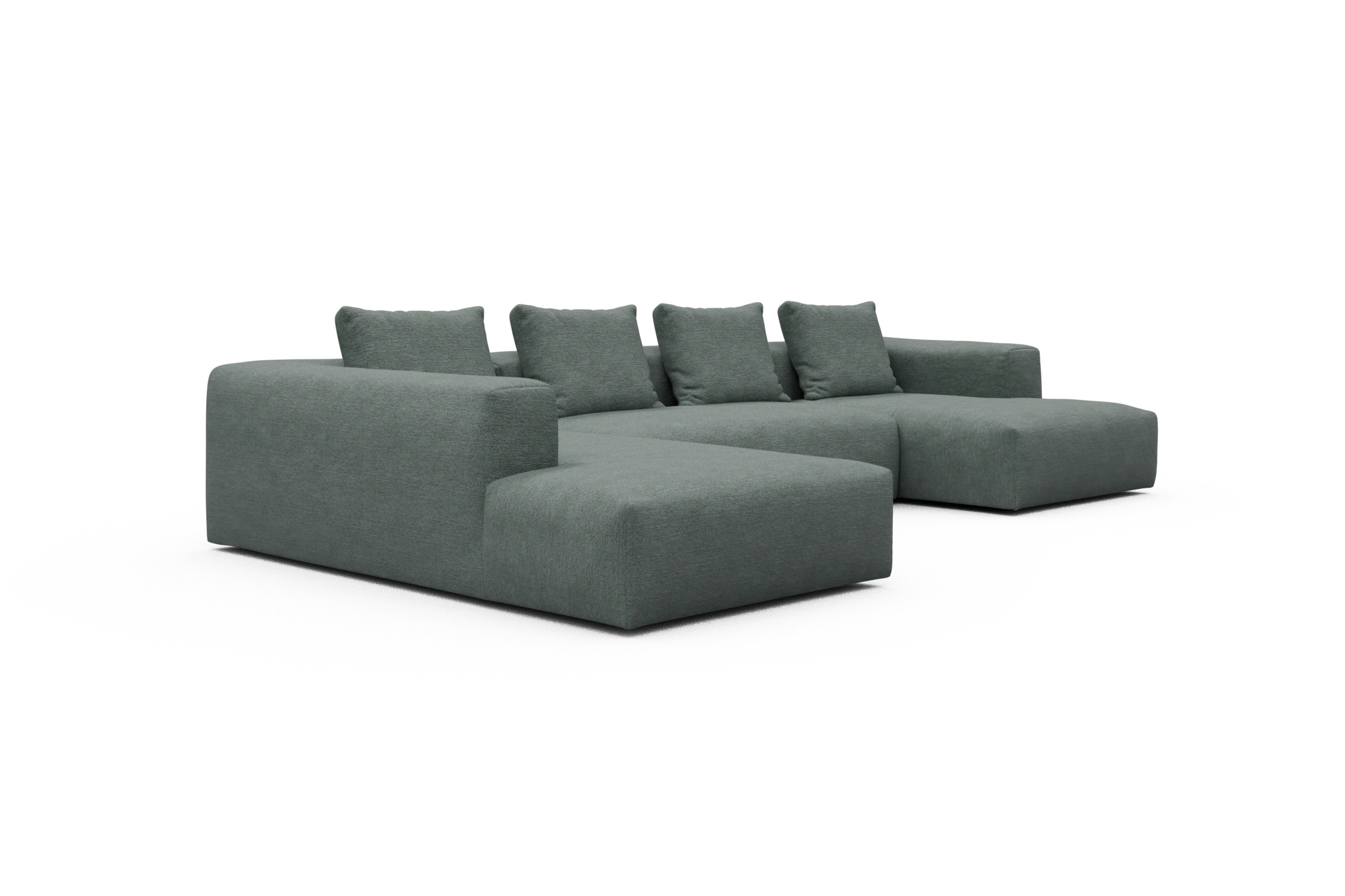 Wohnlandschaft Fred Relax-Ecke links mit 2-Sitzer und Chaiselongue rechts Boucle Carreno 770-Cielo-Blue