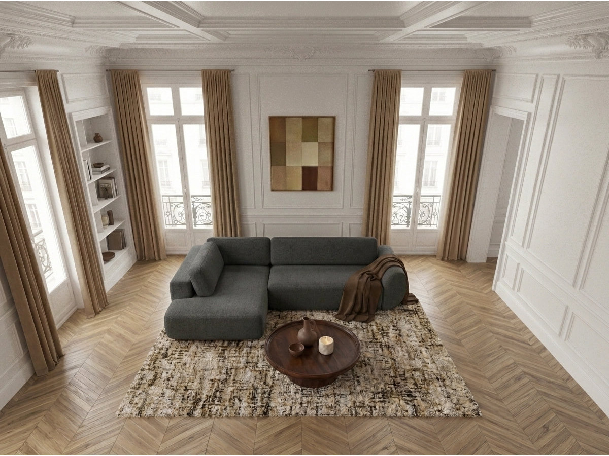 Bobochic Denise Ecksofa mit Schlaffunktion und Bettkasten 256 × 197 cm Strukturstoff Schwarz Ecke links