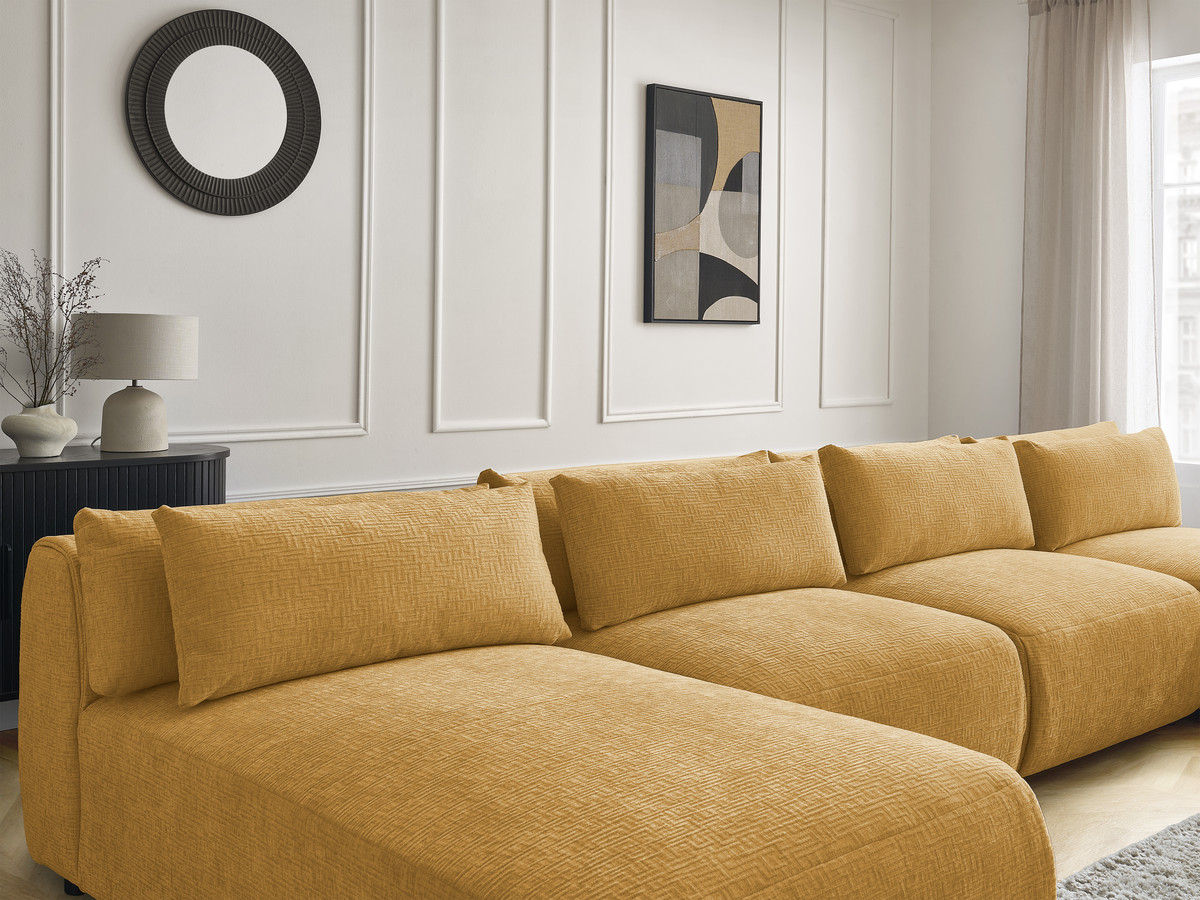Bobochic Jana Wohnlandschaft mit kleinem Pouf Strukturstoff Gelb