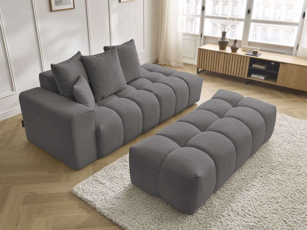 Bobochic Mont-blanc Sofa 5-Sitzer mit Pouf Melange-Stoff Dunkelgrau Armlehne links