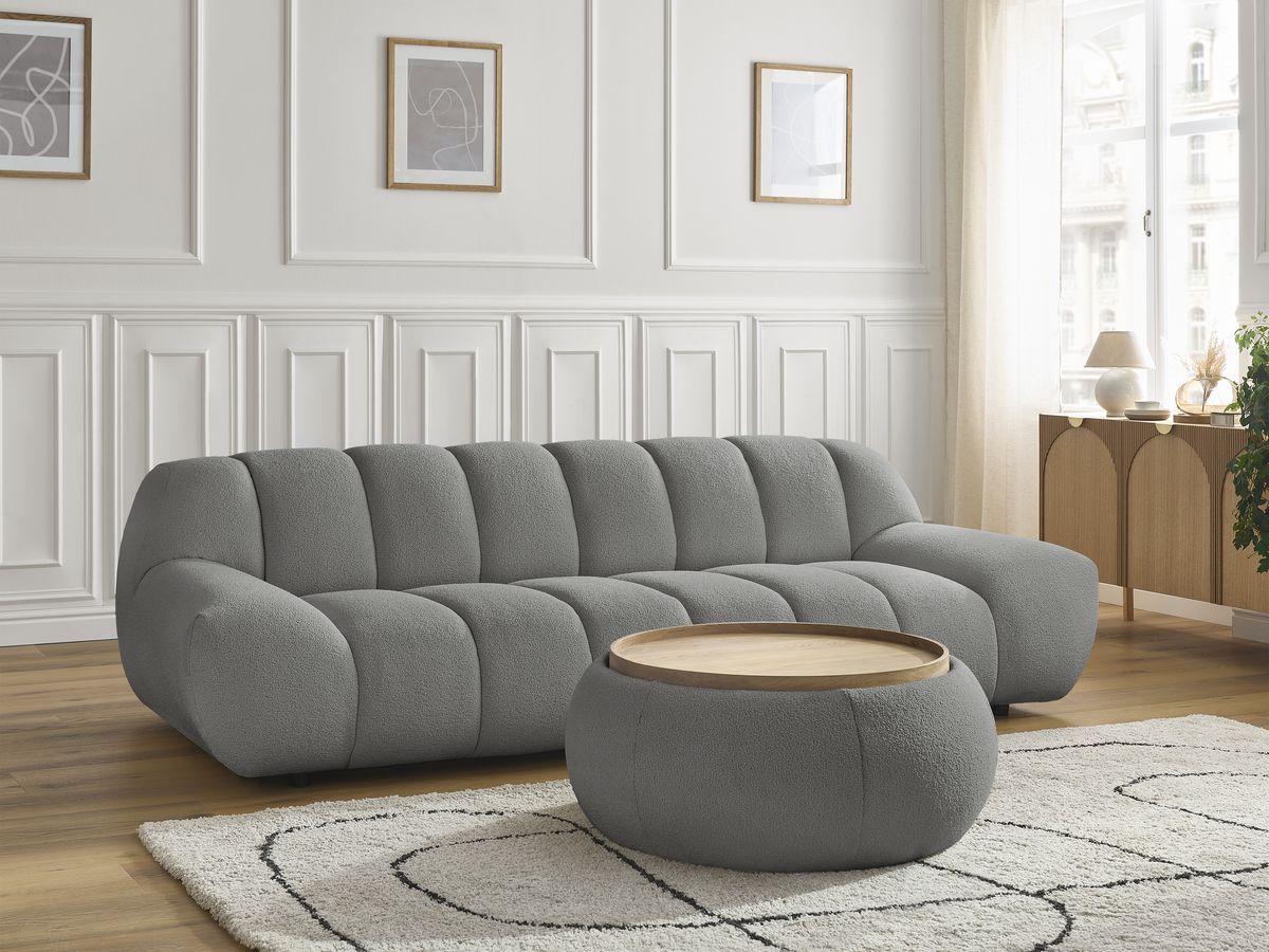 Bobochic Hayden Sofa 3-Sitzer mit Pouf 256 × 107 cm Bouclé-Stoff Dunkelgrau