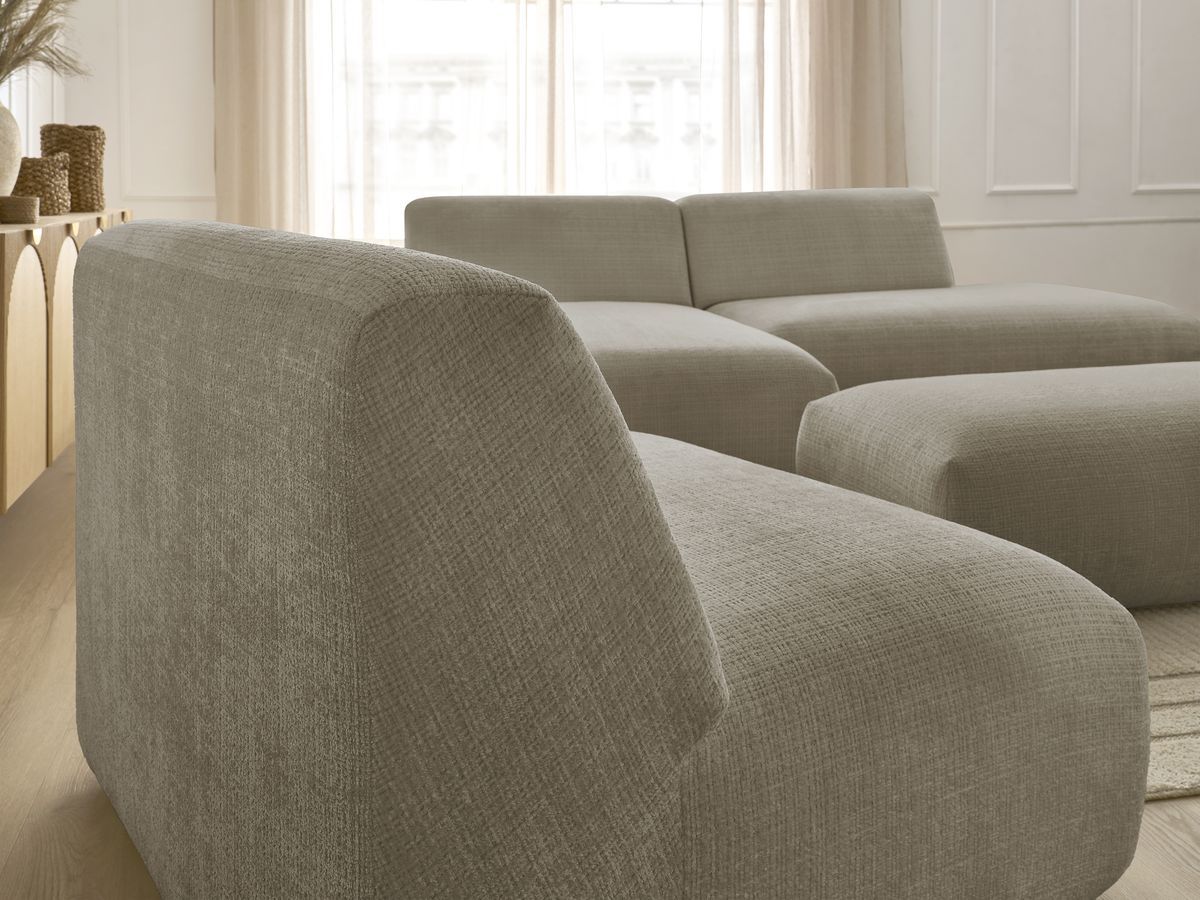 Bobochic Sirius Ecksofa mit Pouf 405 × 170 cm Strukturstoff Taupe Ecke links
