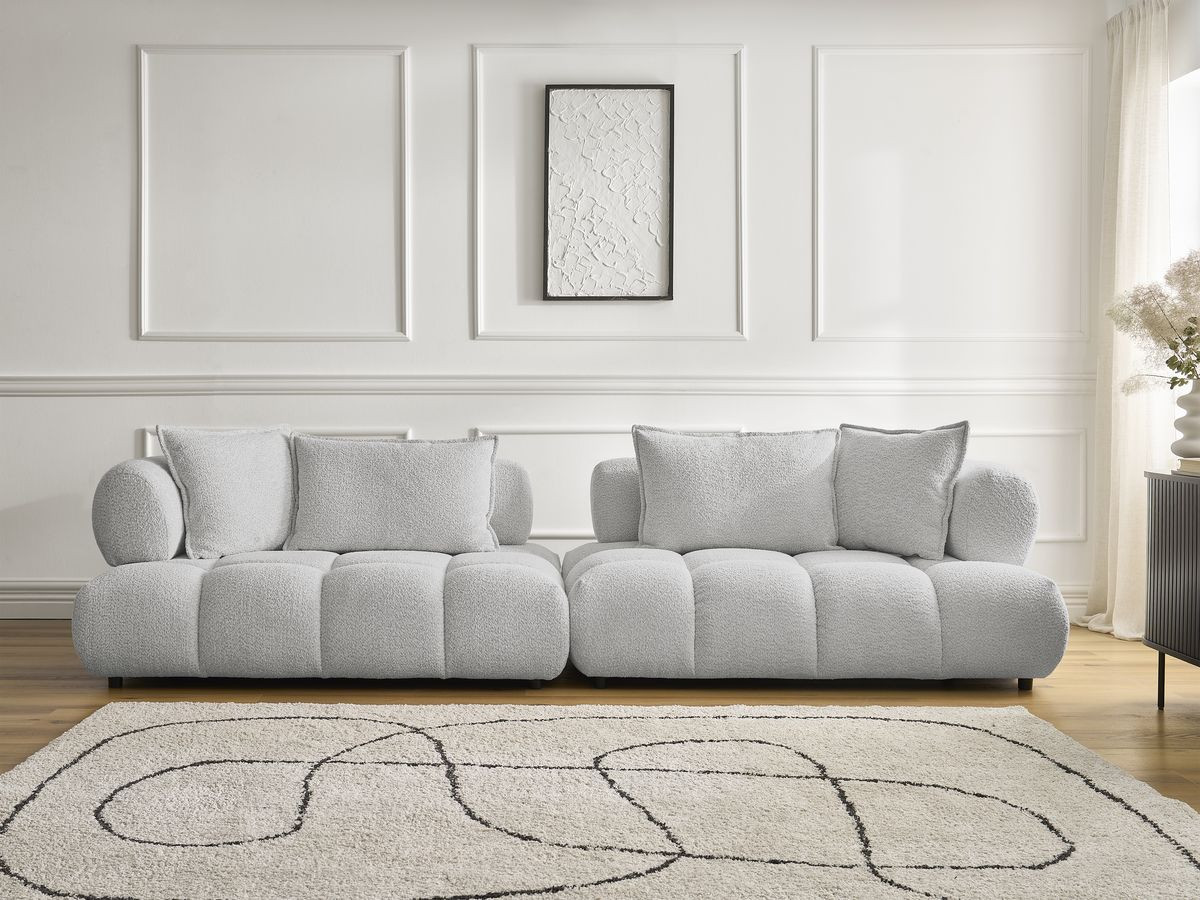 Bobochic Alya Sofa 4-Sitzer Bouclé-Stoff Hellgrau
