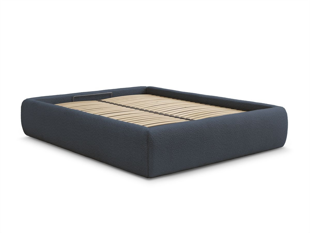 Bobochic Inera Bettgestell mit Bettkasten, ohne Kopfteil Bouclé-Stoff Blau, Liegefläche 140 × 190 cm