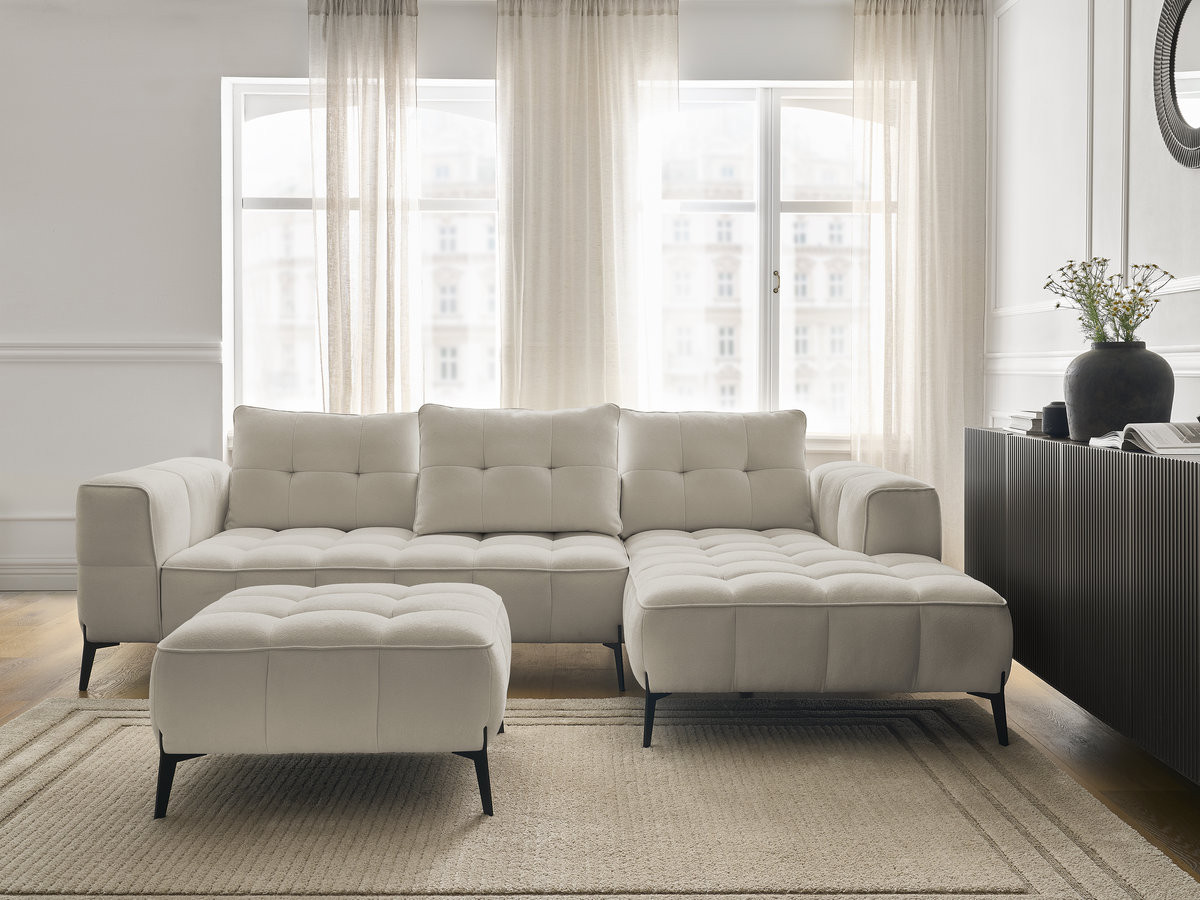 Bobochic Anis Ecksofa mit Pouf Strukturstoff Beige Ecke rechts