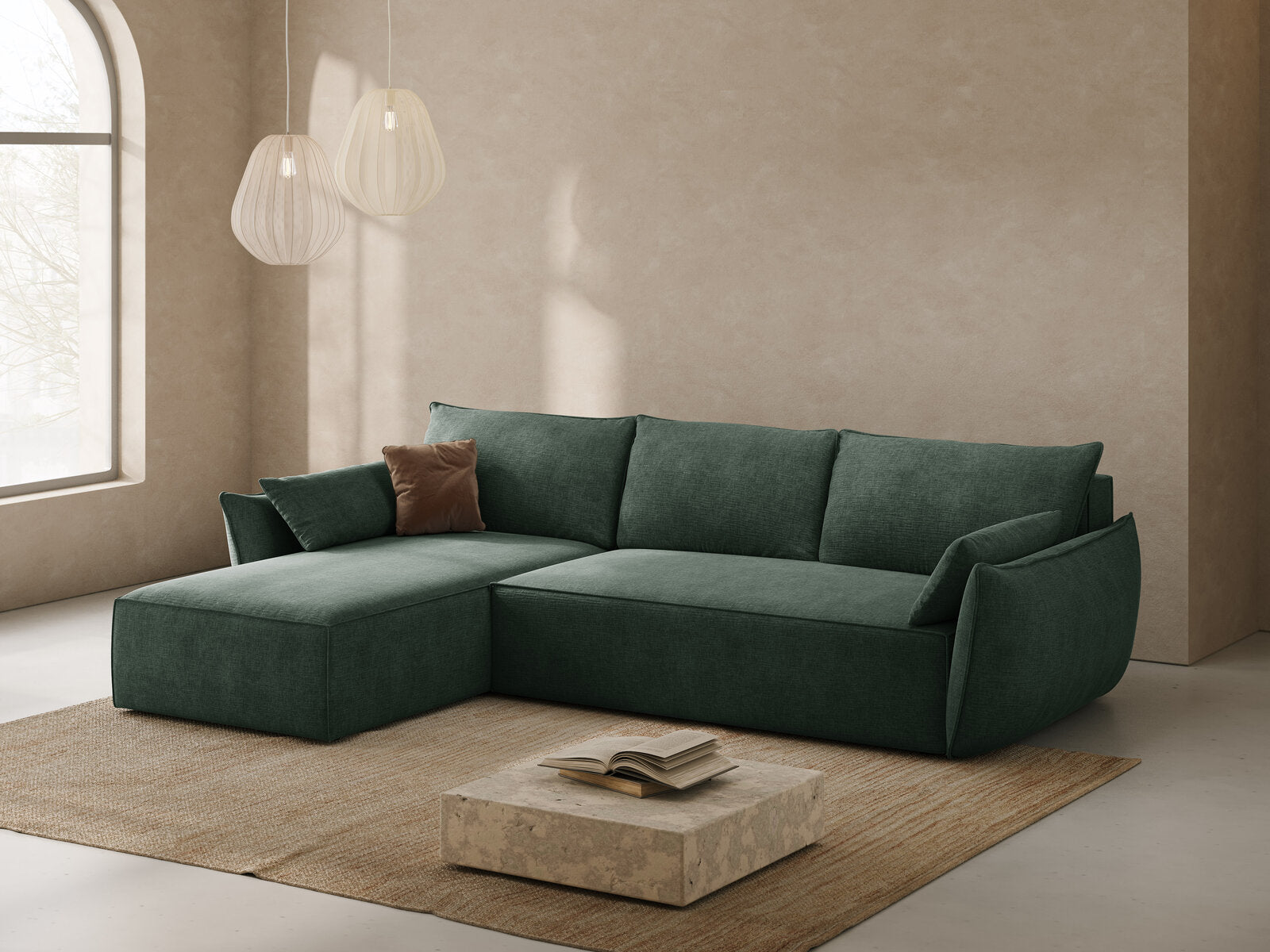 Micadoni Kaelle Ecksofa mit Bettfunktion und Stauraum Links Chenille Over The Horizon Flaschengrün