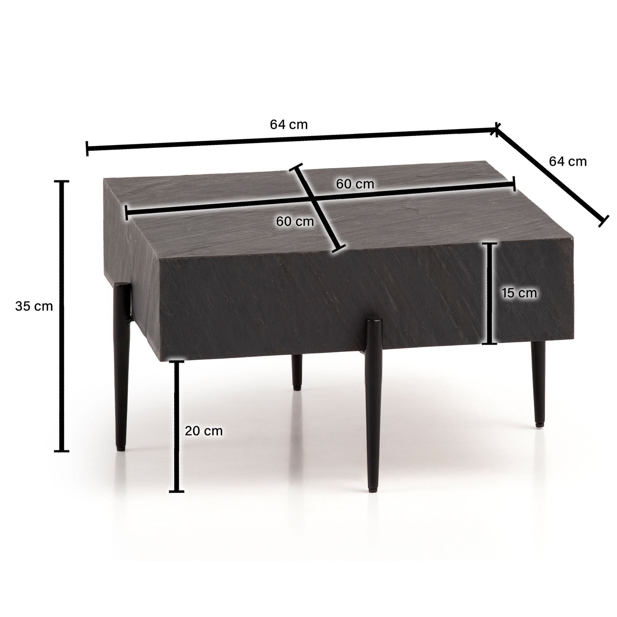 Couchtisch Buvika Mango Massivholz Grau 64 × 64 × 35 cm