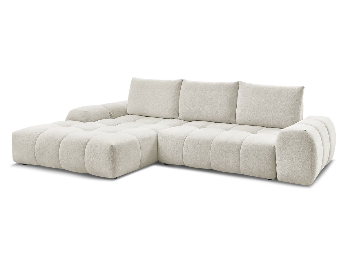 Bobochic Everest Ecksofa mit Schlaffunktion und Bettkasten 318 × 180 cm, 3 Kissen Melange-Stoff Weiß Ecke links