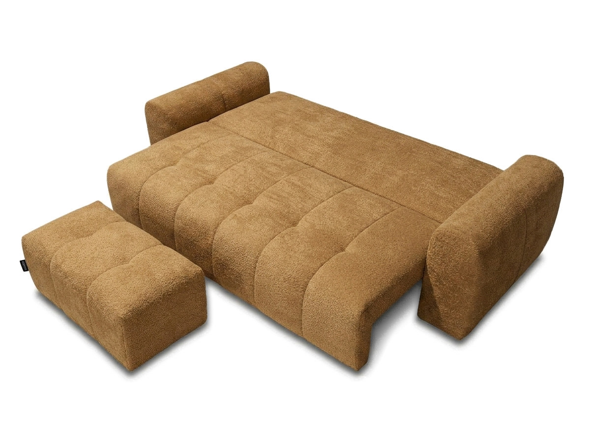 Bobochic Roxelane Schlafsofa 3-Sitzer mit Bettkasten und Pouf Bouclé-Stoff Gelb