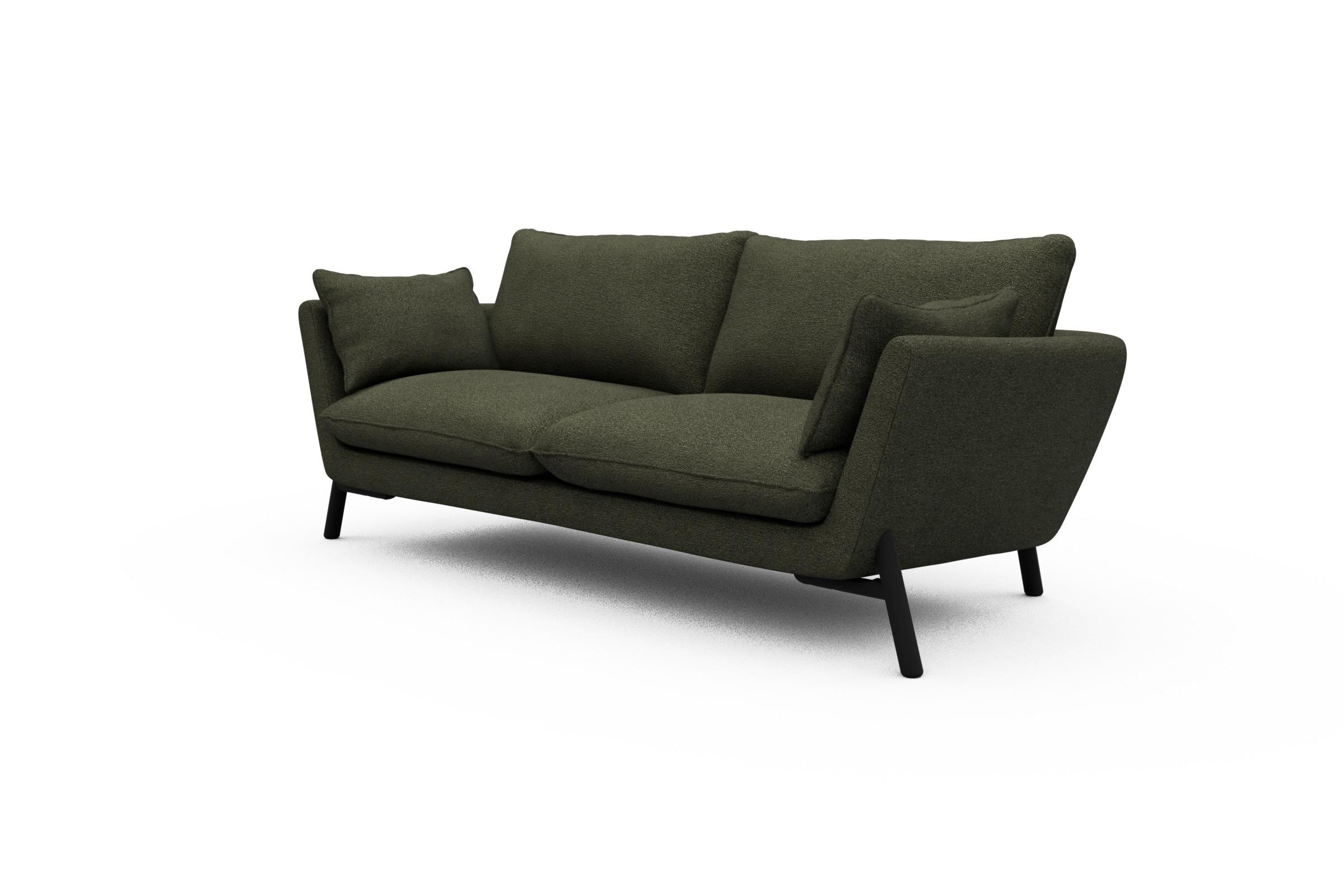 Sofa Emil 3-Sitzer Beinfarbe Eiche Schwarz Boucle-Forest-Green