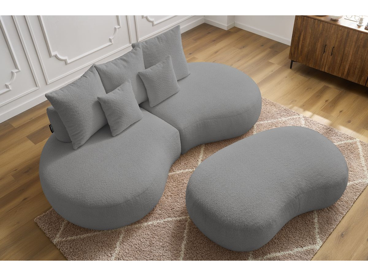Bobochic Saint-germain Sofa 5-Sitzer mit Pouf Bouclé-Stoff Hellgrau