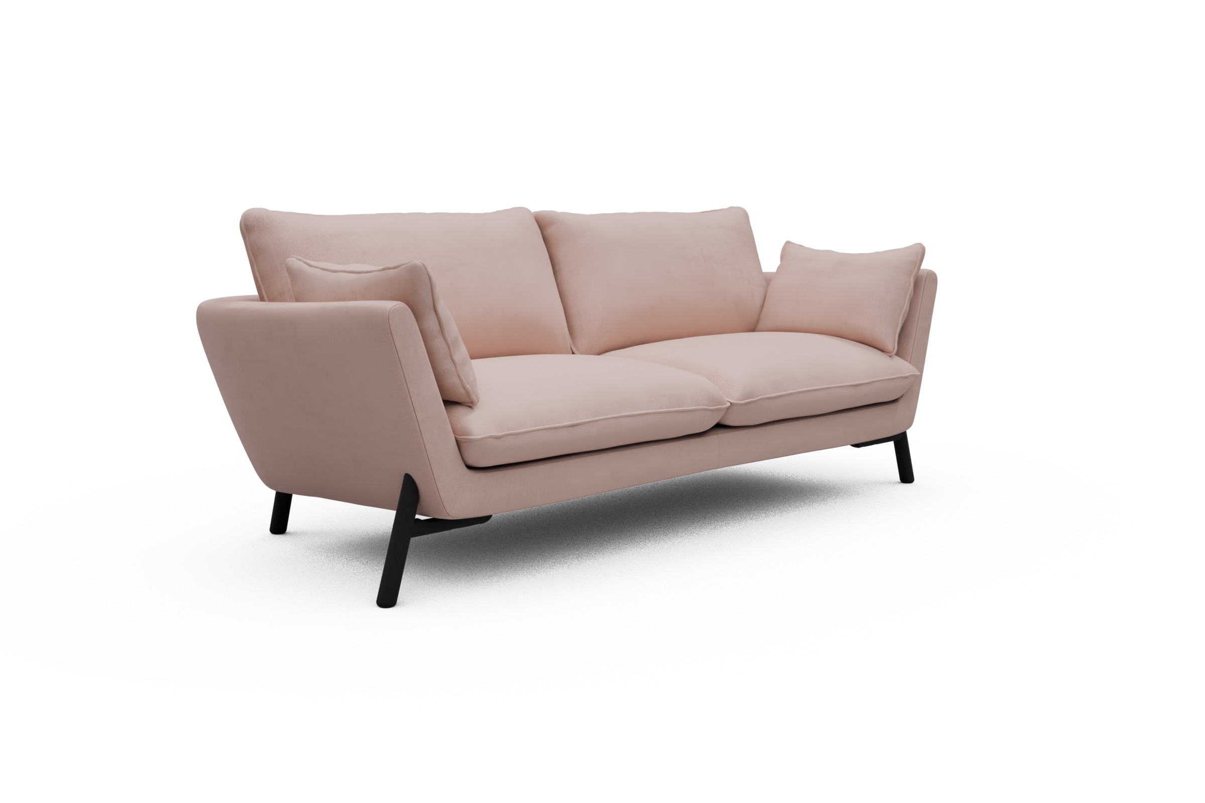 Sofa Emil 3-Sitzer Beinfarbe Eiche Schwarz Cordufine-Blush