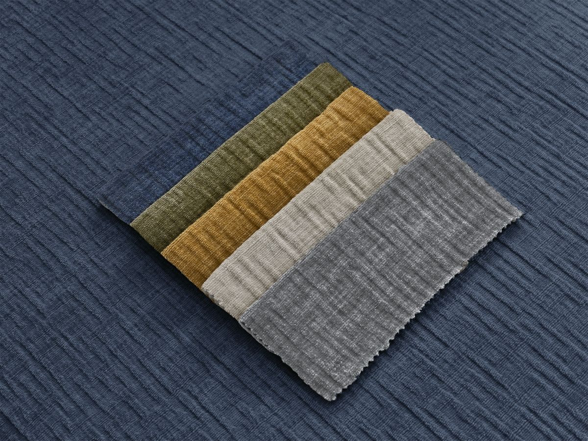 Bobochic Atilla Ecksofa mit Schlaffunktion und Bettkasten und Pouf Strukturstoff Dunkelblau Ecke rechts