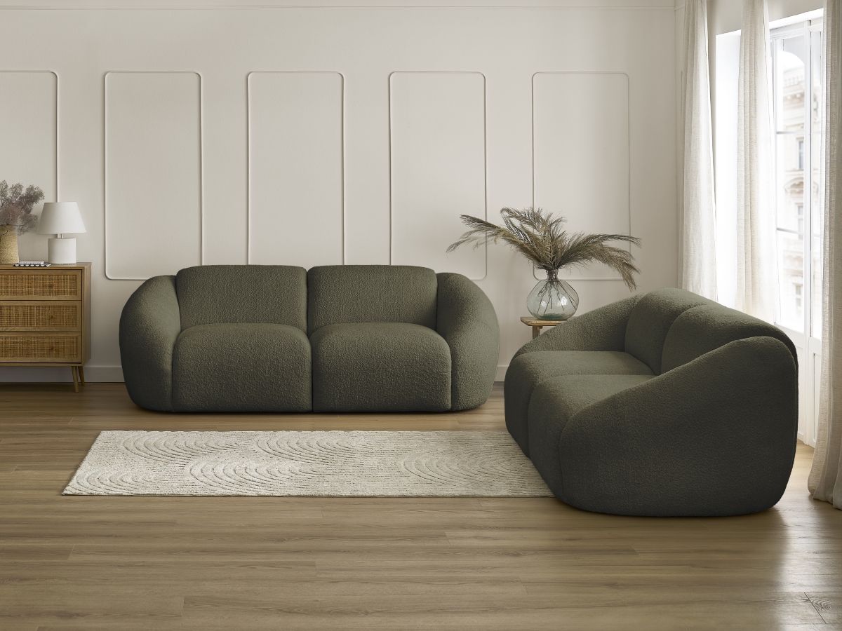 Bobochic Tina Sofa 5-Sitzer Bouclé-Stoff Grün
