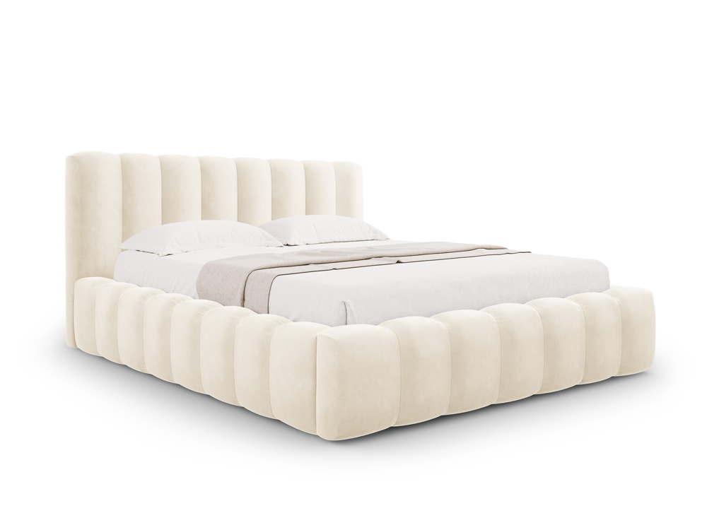 Cosmopolitan Design Stauraumbett mit Kopfteil Palma 180x200 Samt Bluvel Helles Beige