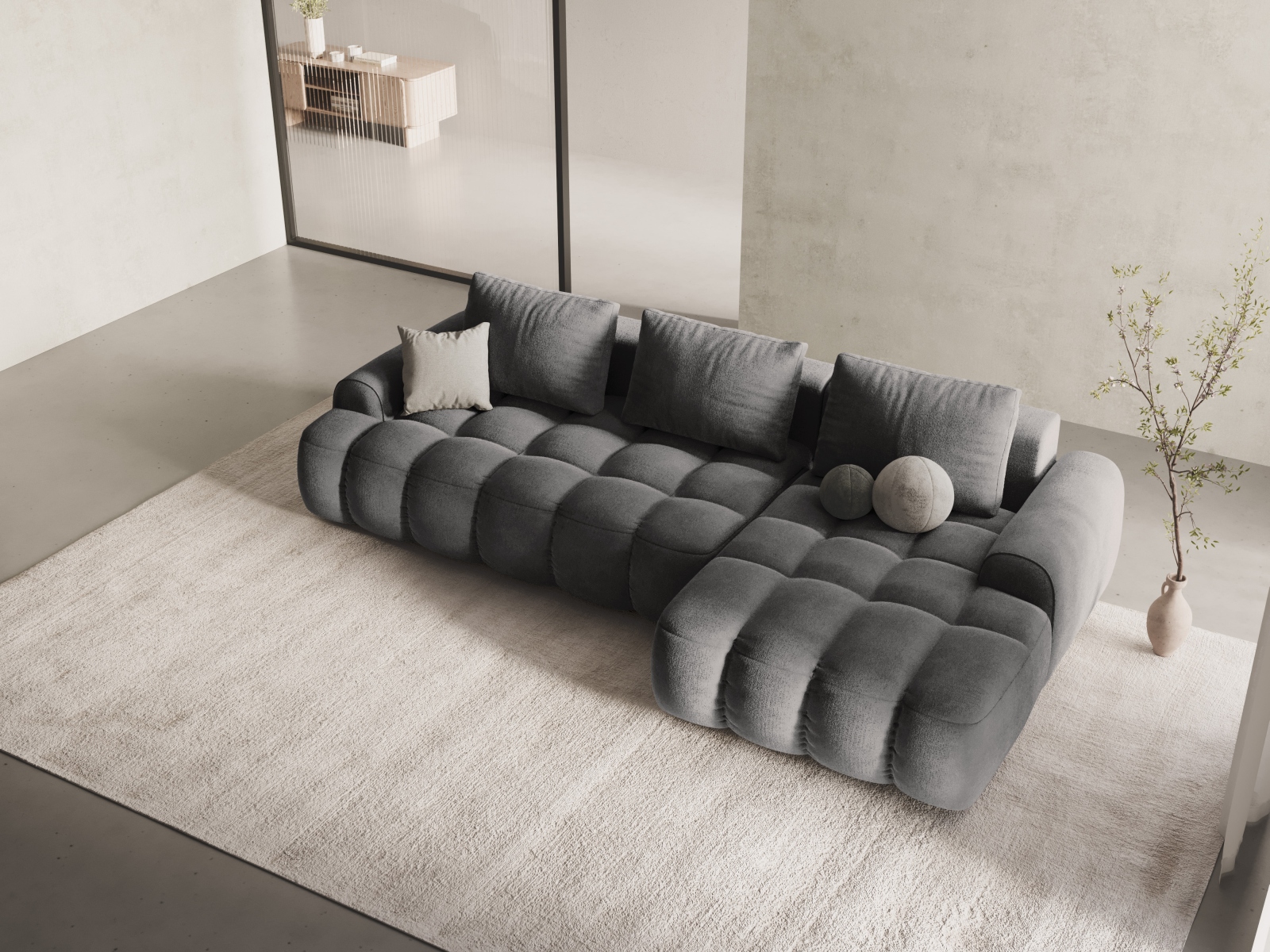 Cosmopolitan Design Ecksofa Linz 3-Sitzer mit Schlaffunktion Samt Vogue Grau Rechts