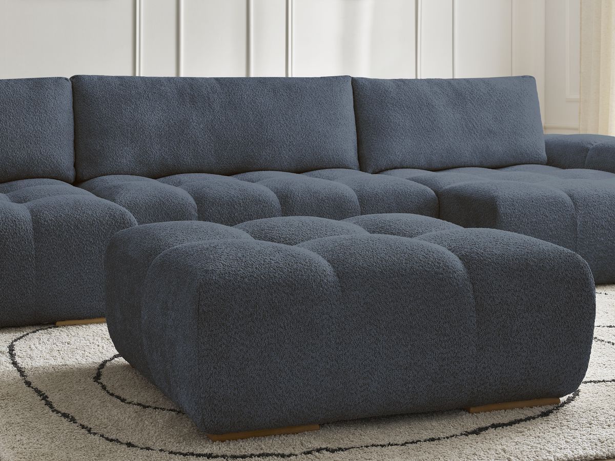 Bobochic Anakin Wohnlandschaft mit Pouf, 3 Kissen Bouclé-Stoff Dunkelblau