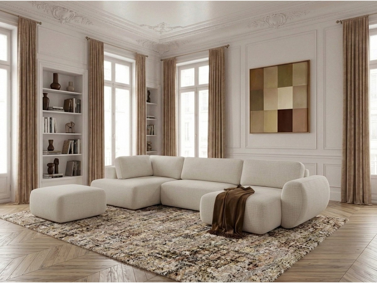 Bobochic Denise Wohnlandschaft mit Pouf Strukturstoff Weiß Ecke rechts
