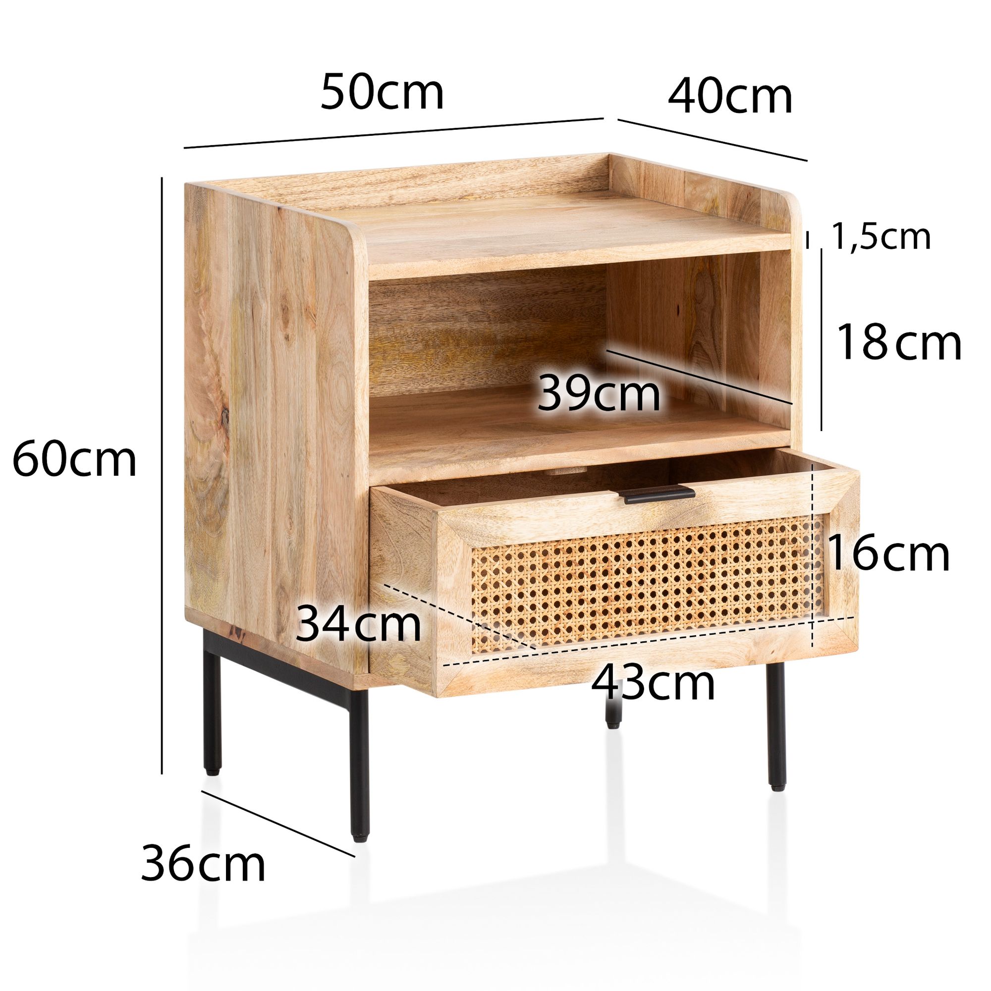 Nachttisch Solvik Massivholz Mango 50 × 40 × 60 cm