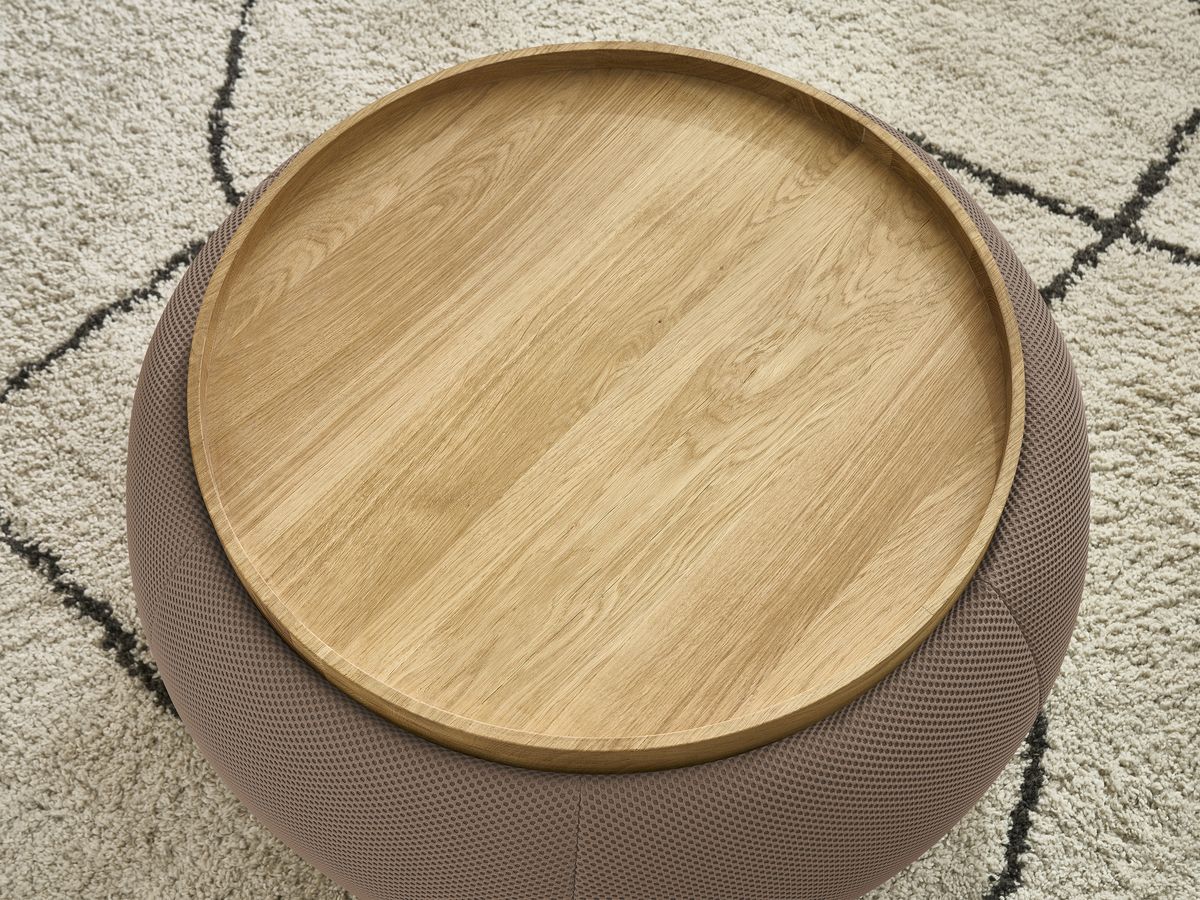 Bobochic Hayden Pouf mit Tablett, rund Mesh-Stoff Braun, 77 cm