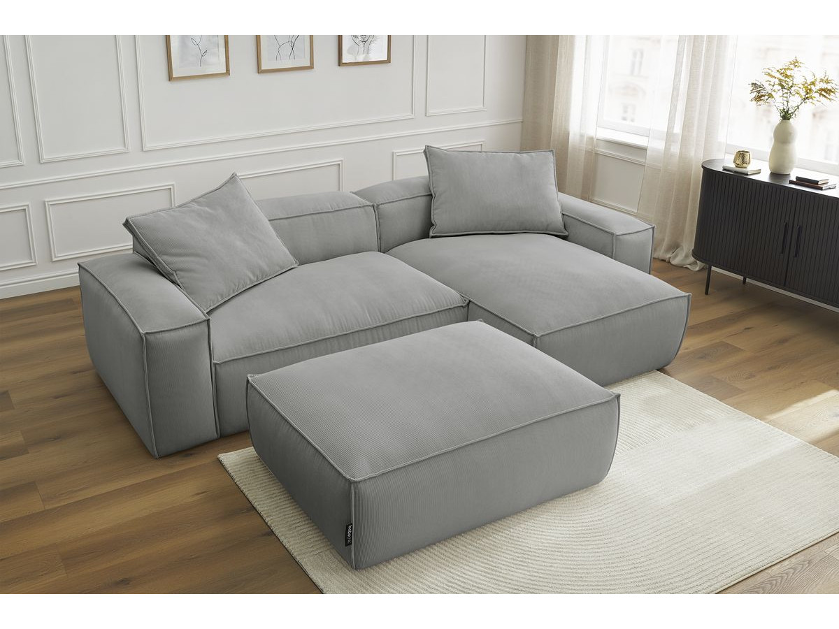 Bobochic Boheme Ecksofa mit Pouf Cordsamt Hellgrau