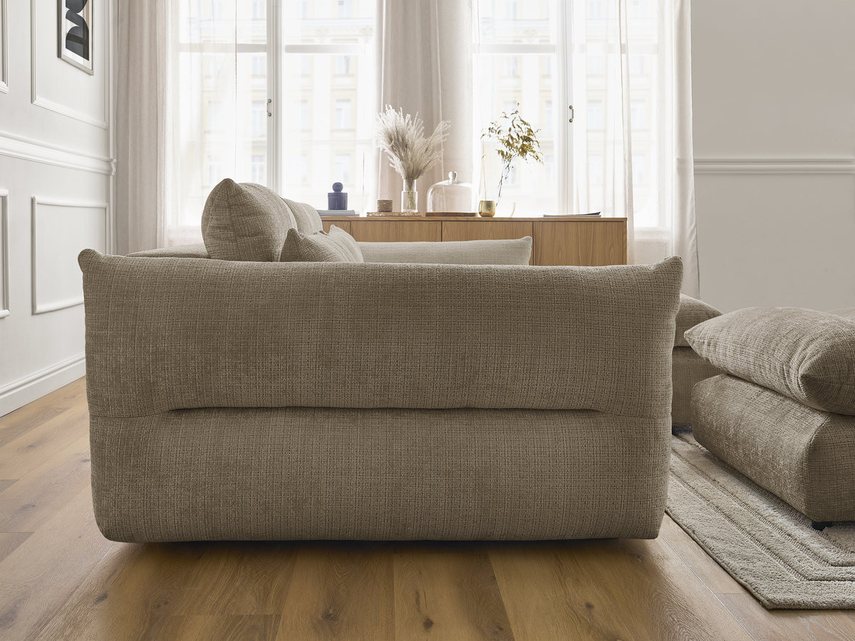 Bobochic Neil Ecksofa mit Pouf Strukturstoff Taupe Ecke rechts