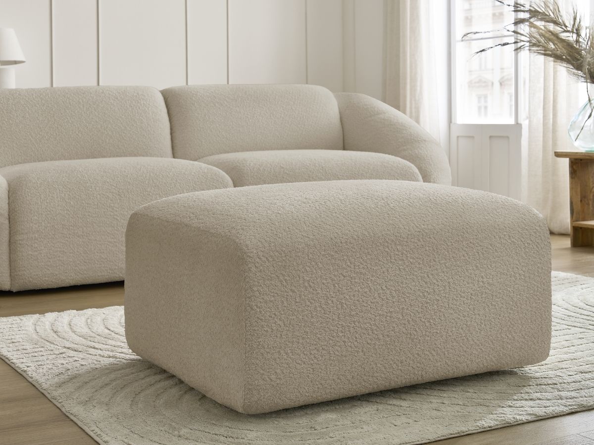 Bobochic Tina Sofa 4-Sitzer mit Pouf Bouclé-Stoff Beige