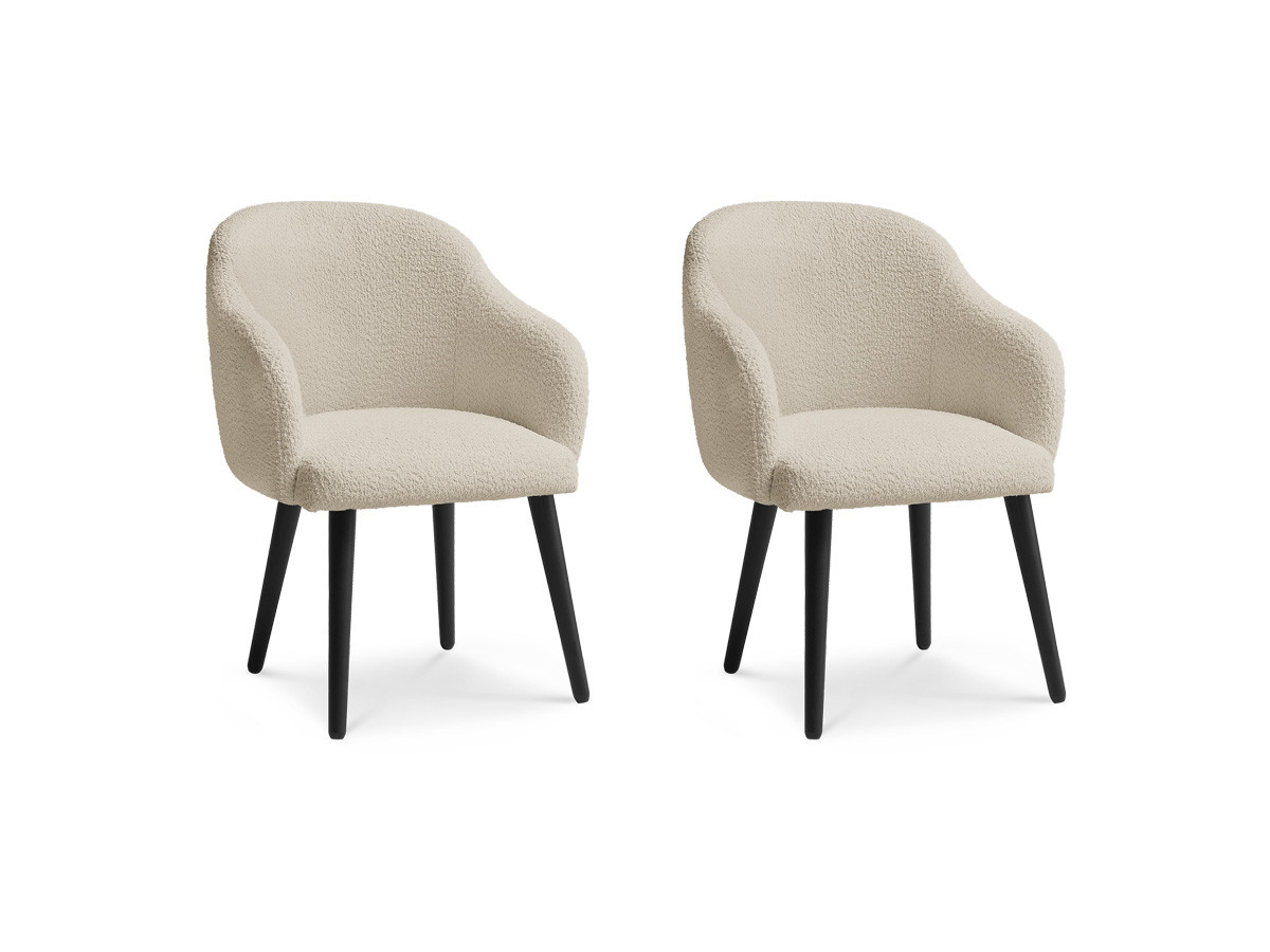 Bobochic Sophie Esszimmerstuhl 2er-Set mit skandinavischen Beinen, schwarz Bouclé-Stoff Beige