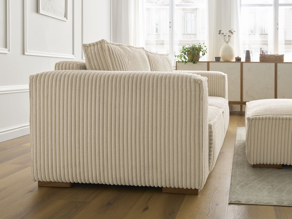Bobochic Chelsea Sofa 3-Sitzer mit Pouf Breitcord weich Taupe