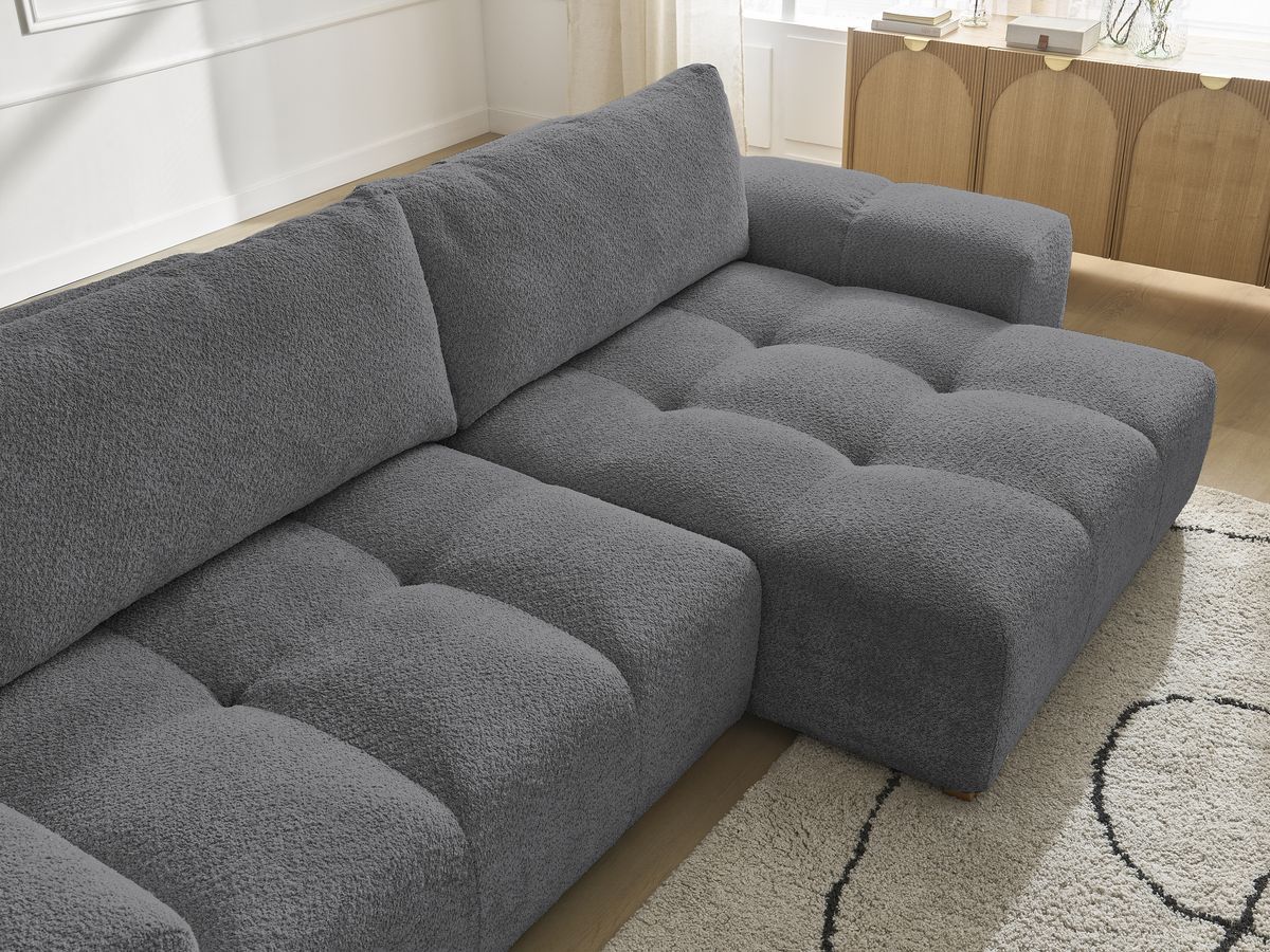 Bobochic Anakin Ecksofa, 2 Kissen Bouclé-Stoff Dunkelgrau