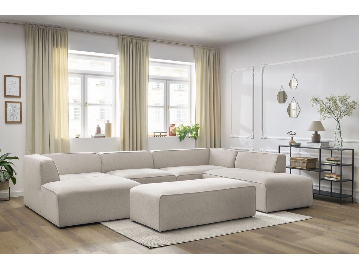 Bobochic Megeve Wohnlandschaft mit Pouf Melange-Stoff Beige Ecke links